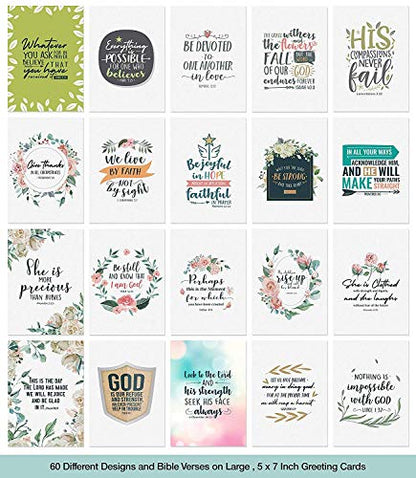 Dessie 60 Unique Bible Verse Cards With Envelopes and Gold Seals. Scripture Cards With 60 Different Designs and Inspirational Bible Verses. Christian Greeting Cards Assortment. - color: Religious - 60 Large