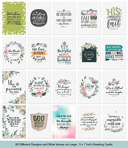 Dessie 60 Unique Bible Verse Cards With Envelopes and Gold Seals. Scripture Cards With 60 Different Designs and Inspirational Bible Verses. Christian Greeting Cards Assortment. - color: Religious - 60 Large