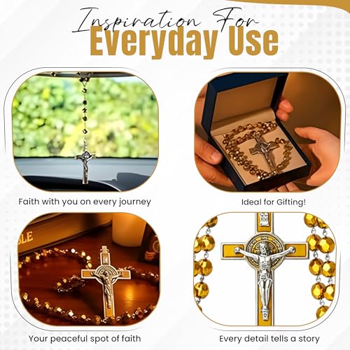 SANCTUM VERITAS Catholic Rosary Necklace | Large Italian Prayer Beads, Gift - style: Gold Crystal