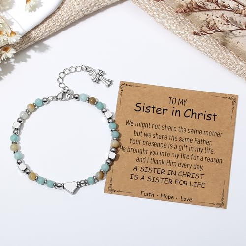 TONY & SANDY Christian Gifts for Women, Religious Cross Bracelet Faith Jewelry, Confirmation Baptism Christmas Birthday Gifts for Women, Unique Gifts for Teens Girls Kids Adults - style: Sister in Christ