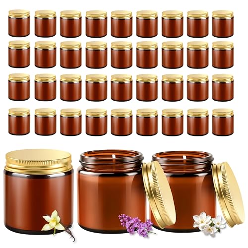 ACITHGL 36 Pcs 4oz Mini Mason Jar Candles Small Scented Candles Bulk Aromatherapy Ideal Souvenir Favors for Wedding Birthday Party (Vanilla, Lilac, Gardenia, Amber) - color: Amber, style: Vanilla, Lilac, Gardenia