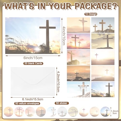 Motiskyy 50 Pcs Blank Greeting Cards 4x6, Blank Cards with Envelopes, 10 Designs, Ideal Stationary Set for All Occasions, Stationary with Matching White Envelope and Sticker(Cross) - style: Cross