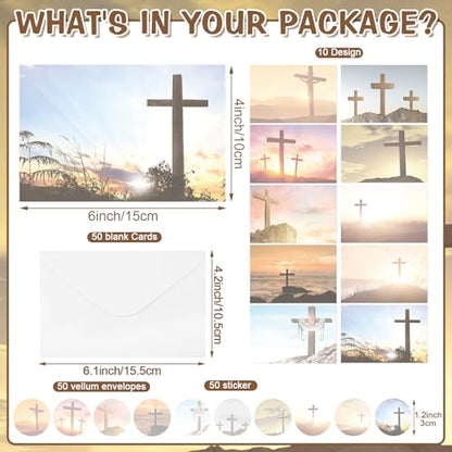 Motiskyy 50 Pcs Blank Greeting Cards 4x6, Blank Cards with Envelopes, 10 Designs, Ideal Stationary Set for All Occasions, Stationary with Matching White Envelope and Sticker(Cross) - style: Cross