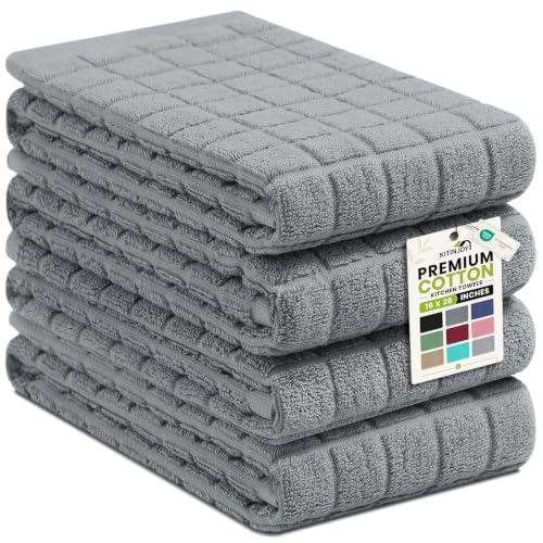 Kitinjoy Premium Cotton Check Kitchen Towels 4 Pack, 16" x 28", Grey - color: Grey, size: 16" x 28" - 4 Pack