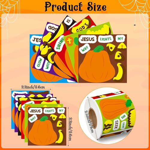 Haooryx Pumpkin Religious Sticker Roll, 300Pcs Make A Halloween Pumpkin Face - style: Religious Halloween pumpkin 1Roll