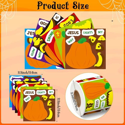Haooryx Pumpkin Religious Sticker Roll, 300Pcs Make A Halloween Pumpkin Face - style: Religious Halloween pumpkin 1Roll