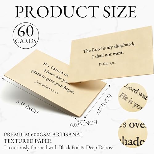 Bible Verse Cards, 60 Mini Prayer Cards on 600GSM Textured Paper - color: Beige