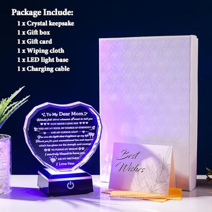 Arikyrist Gifts for Mom with Colorful LED Base Moms Birthday Gifts from Daughter Son to My Mom Gift Crystal Heart Keepsake Best Mother Presents Idea for Christmas Mother's Day Valentine - color: Mom Gifts + Light Base
