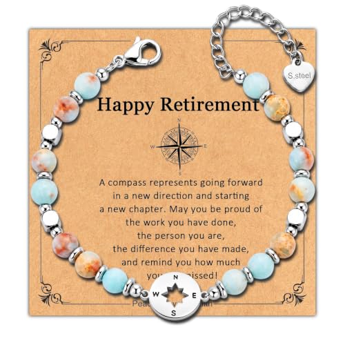 Bracelet for Women Natural Stone Beaded, Stainless Steel Charms, Adjustable - color: 11-Compass
