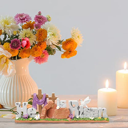 Fumete Easter Decorations He is Risen Decor Resin Religious Easter Decor Table Spring Figurines for Home Household and Office Table Decoration