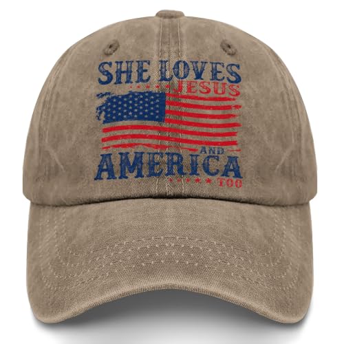 She Loves Jesus and America Too Hats for Womens Soft Washed Distressed Baseball - color: She Loves Jesus and America Toopigment Khaki1