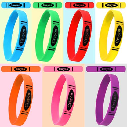 JUNEBRUSHS 42 Pcs Crayon Silicone Bracelets First Day of School Classroom Crayon Decor Welcome School Wristbands Back to School Party Favors for Students Exchange Teacher Gifts - style: Crayon Style