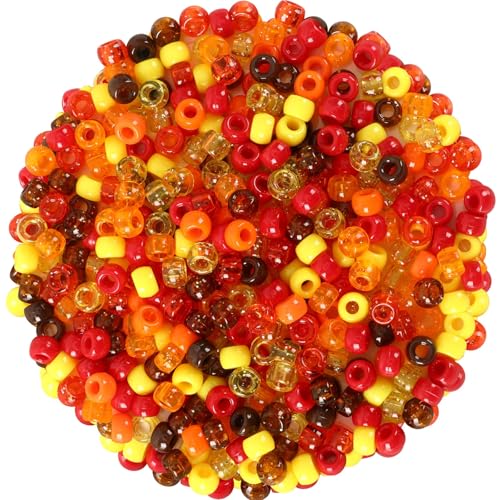UPINS 1200pcs Fall Pony Beads Autumn Thanksgiving Colors for Jewelry Crafts - color: Yellow Orange Red Brown Solid/Glitter Color