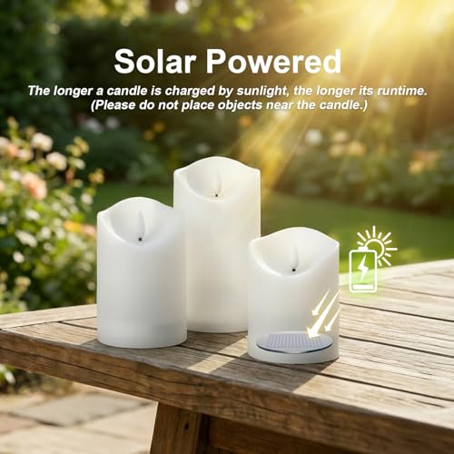 Solar Candles Outdoor Waterproof, Flameless LED Pillars Candles, Set of 3 - size: 3.25" × 4"/5"/6" (3-Pack)