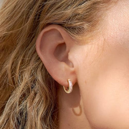 14K Gold Huggie Earrings for Women Silver Huggie Hoop Earrings Cubic Zirconia Huggie Earrings Stud Earrings Lightweight Dainty Hypoallergenic Earrings Jewelry Gifts - color: Gold Pink CZ Huggies