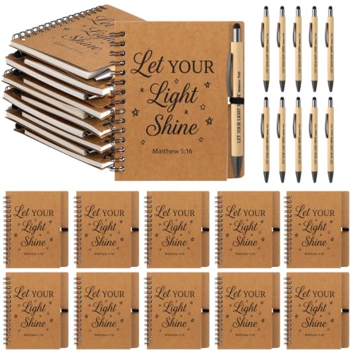Epakh 10 Pcs Christian Prayer Journal Spiral Notebooks Bulk with Pens Bulk Let Your Light So Shine Notebook Religious Matthew 5: 16 Journal Gifts for Women Men Church Members Bible Study Groups
