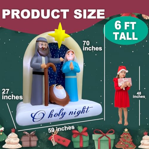 6ft Christmas Inflatables Nativity Scene Outdoor Decorations Built-in LED Lighted Blow Up Decoration Home Yard Outdoor Indoor Garden Lawn Decor - color: Nativity