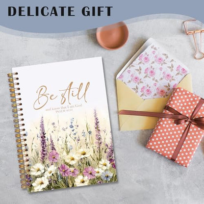 Wildflower Christian Spiral Notebooks, Be Still and Know That I Am God Bible Journal, Psalm 46:10 Scripture Journals for Writing, Religious Notebook for Note Taking, 5.5x8.3 Inch - color: white Bible Notebook-9
