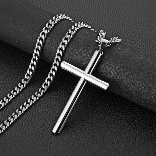 HZMAN Large Stainless Steel Christian Faith Cross Necklace for Men - color: Silver-2
