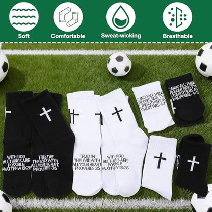 4/6 Pairs Cross Socks Christian Socks with Bible Verse for Church - color: Black, White