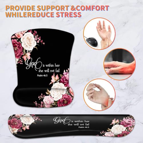 Keyboard Wrist Rest Pad and Ergonomic Mouse Pad Wrist Support Set Psalm 46:5 God is Within Her, She Will Not Fall Peony Flower for Gaming, Office, Comfortable and Pain Relief with Coaster Set - color: Fd-wristrest-2-6