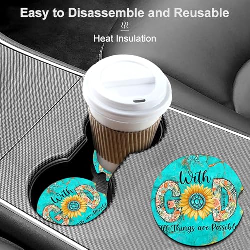 2 Pack Christian Encourage Car Cup Holder Coasters Universal Neoprene Mat - color: God