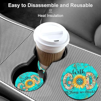 2 Pack Christian Encourage Car Cup Holder Coasters Universal Neoprene Mat - color: God