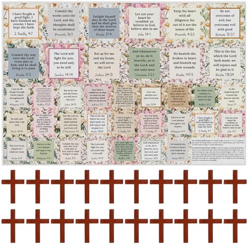 Fanfanwin 38 Sets Prayer Quilt Squares with Crosses, Floral, Brown - color: Brown, style: Flora