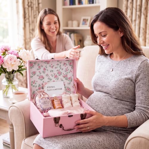 SiliFine Pink Keepsake Box for Baby, Wooden Memory Storage for Newborns