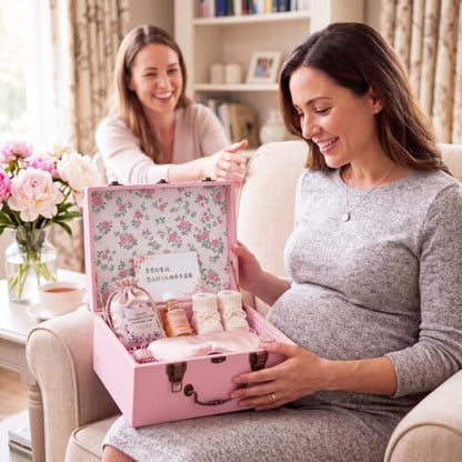 SiliFine Pink Keepsake Box for Baby, Wooden Memory Storage for Newborns