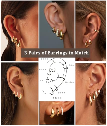 3Pairs Gold Cross Earrings for Women Hoops Huggie Earrings Stack Set - color: Gold-4
