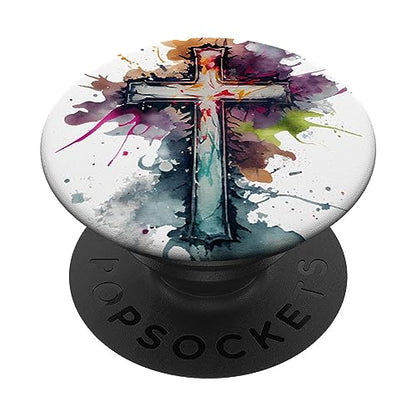 Christian Cross Watercolor Illustration PopSockets Adhesive PopGrip - style: Adhesive PopGrip