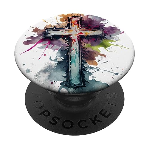 Christian Cross Watercolor Illustration PopSockets Adhesive PopGrip - style: Adhesive PopGrip