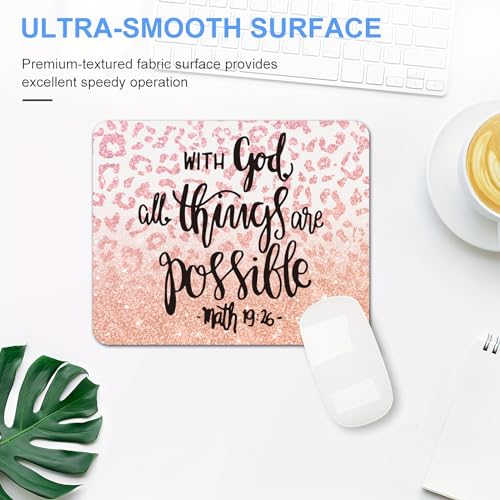 Inspirational Quote Mouse Pad, with God All Things are Possible Motivational Computer Mouse Pad - Pink - color: Pink