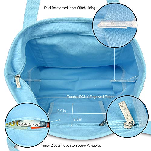 DALIX 20" Solid Color Cotton Canvas Shopping Tote Bag in Light Blue - color: Light Blue