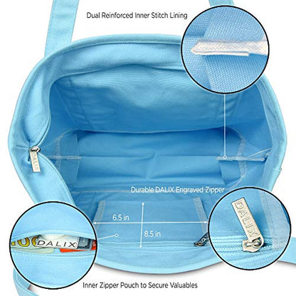 DALIX 20" Solid Color Cotton Canvas Shopping Tote Bag in Light Blue - color: Light Blue