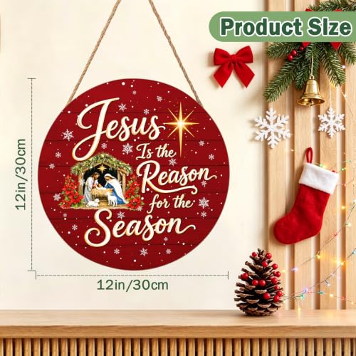Harooni Religious Christmas wreath for front door 12x12 inch - color: Jesus Christmas