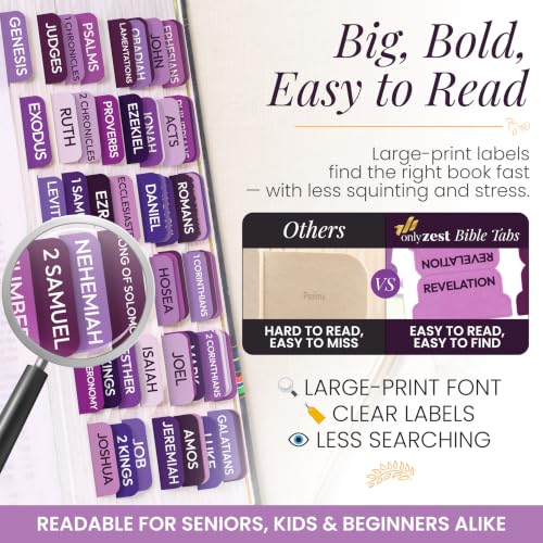 90 Christian Bible Tabs for Women, Kids & Teen Girls - Purple - color: Purple