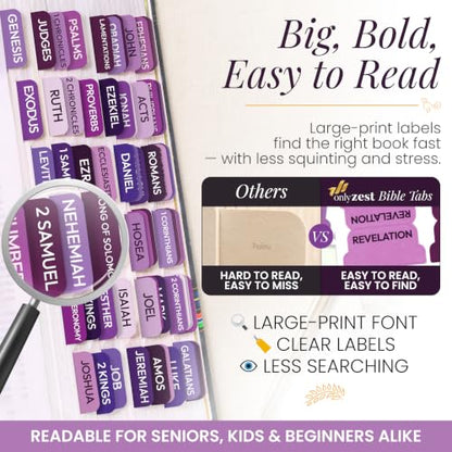 90 Christian Bible Tabs for Women, Kids & Teen Girls - Purple - color: Purple