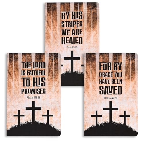 Dicksons Christian Notetaker Journal Set of 3 – Ruled Pages, By His Stripes Assorted Scripture Cover Designs with Cross Artwork, Inspirational Notebook Set for Bible Study & Notes