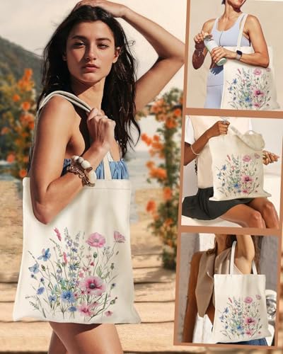 Canvas Tote Bag with Zipper Handles for Women Bridesmaid Birthday Wedding Mother Ladies Shopping Gift Bags - color: Flower-3