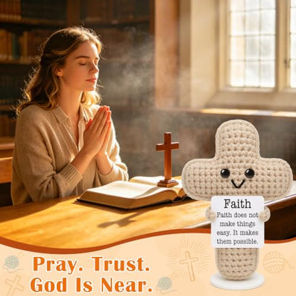 Christian Birthday Gifts for Women, New Job Religious Faith Gift for Coworker Friend Sister, Back to School Baptism Confirmation Gifts for Students Teen Daughter, Handmade Inspirational Crochet Cross