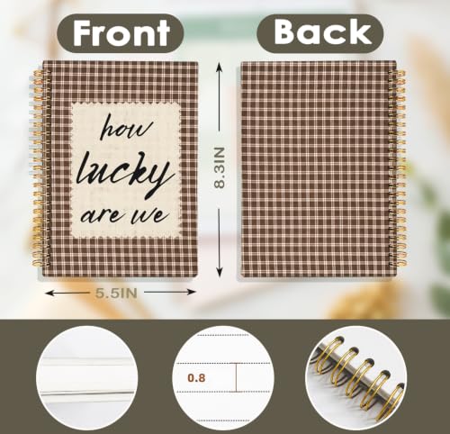 Positive Affirmation Spiral Notebook Journal for Women Girls, Trendy Retro Inspirational How Lucky are We Retro Brown Gingham Hardcover Spiral Journal 5.5x8.3 Inch - color: How Lucky Are We