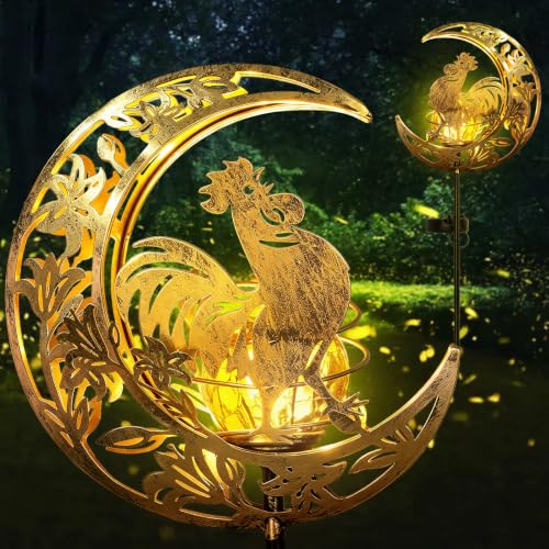 Chicken Solar Lights Outdoor Rooster Decor Cracked Glass Stake Lights Gifts - color: Chicken
