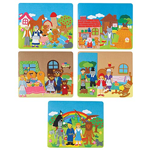 Constructive Playthings Classic Stories Felt Board Story Sets, Flannel Board for Preschool Learning Activities, With Three Little Pigs, Goldilocks, Red Riding Hook, Red Hen and Gingerbread Boy, 3+