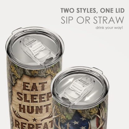 SANDJEST Hunting Tumbler 20oz, Stainless Steel Travel Cup with Lid, Eat Sleap Hunt Repeat Insulated Coffee Mug, Hunting Gifts for Men Friends Dad Grandfather on Birthday Christmas - color: Hunting