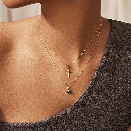 MONOZO Dainty 14K Gold Plated Cross Necklace for Women Jewelry Gifts Trendy - color: Gold - Layered Cross & Evil Eye