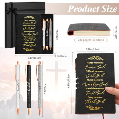 Spakon 5 Pcs Christian Gifts for Women Men Church Gifts Scripture Prayer Journal Religious for Women God Notebook Pen with Gift Box Scripture Notepad Bible Study Group Grad Favors - color: Black, style: Happy Moment