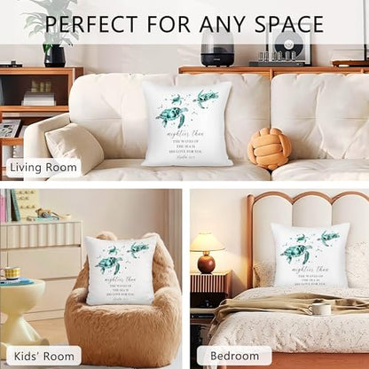 Coastal Christian Inspirational Sea Turtle Throw Pillow Covers 18x18, Bible Verse Decor Pillow Cover Cases, Religious Beach Sea Turtle Cushion Cover Pillowcases for Couch Bedroom Living Room