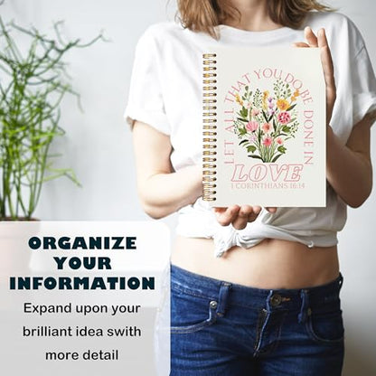 BearCake Prayer Journal for Women, Bible Journaling Notebook, Christian Gifts for Women, Let All That You Do Be Done in Love Prayer Journal for Women, Bible Journal Hardcover Spiral Notebook 5.5x8.3 - color: white Bible-16/14